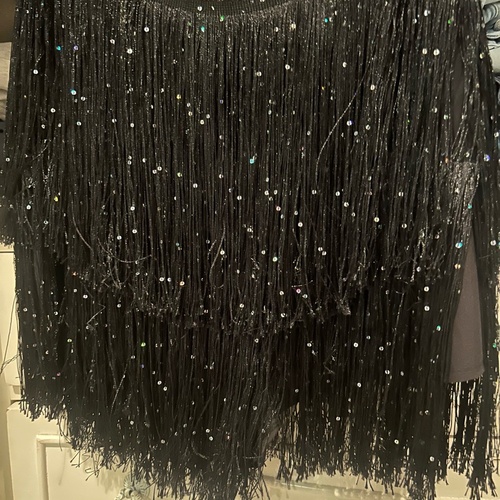 SHEIN Black Fringe Sequin Mini Skirt